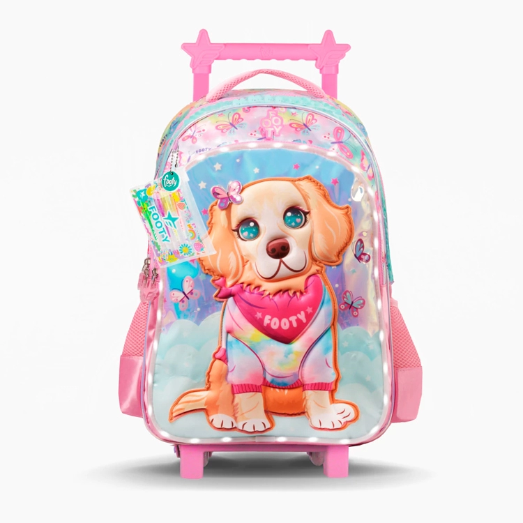 Mochila Escolar Footy 2026 Doggie Love Rosa con Led y Carro Art.F26421